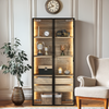 Badezimmerschrank mit LED-Beleuchtung, Milchglastüren & Schubladen, Natur Bild 3