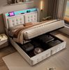 Polsterbett, Baumwoll-Leinenstoff mit LED & USB-Anschluss, 180x200 cm, Beige, ohne Matratze Bild 4