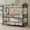 Schweres Dreifach-Rahmenbett 90*190cm,mit eingebauter Leiter, durchgehendem Geländer, bodensicher für Kinder/Jugendliche/Erwachsene, Schlafzimmer, keine Federn erforderlich, einfach zu montieren, Bild 3
