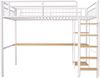 Merax Metall-Hochbett 140*200 cm, Sicherheitsleiter mit Treppe, Kinderbett mit Tisch und Regal, Jugendbett Erwachsenenbett, Metallgitter-Sicherheitszaun, Weiß Bild 5