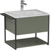 BADEDU DUNA Waschtisch mit Unterschrank 60 cm breit, Grün, Waschbecken Keramik Weiß Bild 1