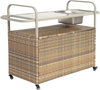 Outdoor Barwagen mit Rollen, Polyrattan Bartisch mit Schublade & Seitentasche, Servierwagen für Garten Terrasse Beige Bild 5