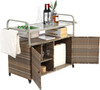 Outdoor Barwagen mit Rollen, Polyrattan Bartisch mit Schublade & Seitentasche, Servierwagen für Garten Terrasse Beige Bild 4