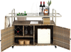 Outdoor Barwagen mit Rollen, Polyrattan Bartisch mit Schublade & Seitentasche, Servierwagen für Garten Terrasse Beige Bild 3
