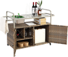 Outdoor Barwagen mit Rollen, Polyrattan Bartisch mit Schublade & Seitentasche, Servierwagen für Garten Terrasse Beige Bild 2
