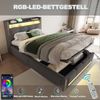 Merax Polsterbett Kinderbett 90x200cm mit LED-Beleuchtung und USB-Steckdose, Kopfteil mit Einlegeböden und Stauraum, Mit Hydraulik für die Lagerung, Einzelbett, Leinen Grau Bild 3