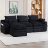 3-Sitzer Sofa mit Hocker, Cord, modulare Form & Seitentaschen, 263 x 167 x 85 cm, Schwarz Bild 4