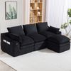 3-Sitzer Sofa mit Hocker, Cord, modulare Form & Seitentaschen, 263 x 167 x 85 cm, Schwarz Bild 2