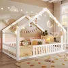 Hausbett mit Lattenrost und Rausfallschutz, 140x190cm, Kinderbett, Jugendbett, Einzelbett, Kiefer Bild 3