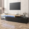 Merax Lowboard, mit Glasablgen und LED-Beleuchtung, Fernsehtisch Hochglanz, TV-Schrank, Schwarz Bild 3