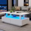 LED-Couchtisch aus Acryl mit Bluetooth-App-Steuerung, 2 Schubladen & offenem Regal, 100x50x42 cm, Weiß Bild 2