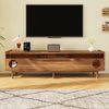 TV-Schrank mit LED-Beleuchtung, haustierfreundlicher Medienschrank mit Katzenöffnungen, Nussbaum-Design mit Glastüren Bild 4
