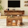TV-Schrank mit LED-Beleuchtung, haustierfreundlicher Medienschrank mit Katzenöffnungen, Nussbaum-Design mit Glastüren Bild 5