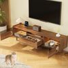 TV-Schrank mit LED-Beleuchtung, haustierfreundlicher Medienschrank mit Katzenöffnungen, Nussbaum-Design mit Glastüren Bild 2