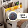 Merax Einzelbett, Polsterbett 90*200cm mit LED-Beleuchtung und USB-Anschluss, Kopfteil mit Ablageflächen und Stauraum, mit hydraulischem Stauraum, Kindereinzelbett, Leinen, Beige Bild 3