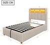 Merax Einzelbett, Polsterbett 90*200cm mit LED-Beleuchtung und USB-Anschluss, Kopfteil mit Ablageflächen und Stauraum, mit hydraulischem Stauraum, Kindereinzelbett, Leinen, Beige Bild 4