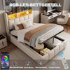 Merax Einzelbett, Polsterbett 90*200cm mit LED-Beleuchtung und USB-Anschluss, Kopfteil mit Ablageflächen und Stauraum, mit hydraulischem Stauraum, Kindereinzelbett, Leinen, Beige Bild 2