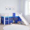 Hochbett mit Lattenrost 90x200 Rutsche Stockbett Kinderbett Holz Kiefer Vorhang blau Bild 2