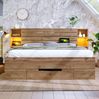 Bettgestell aus Holz mit LED, USB-Anschluss & Stauraum, 160x200 cm, Eiche, mit Matratze Bild 2