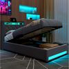 HAUSS SPOLE Polsterbett 90x200cm mit USB, 2 Steckdosen, LED-Beleuchtung Metallrahmen Grau (LED Doppelbett mit Lattenrost, Ohne Matratze), Modernes Design Jugendbett Bild 2