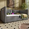 Polstertes Sofabett 90x190 cm, Einzelbett Schlafsofa mit Hydraulischem Stauraum und USB & Type-C Ladestation, Gästebett mit Holzlattenrost, Grau, Samt, Ohne Matratze Bild 4
