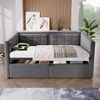 Polstertes Sofabett 90x190 cm, Einzelbett Schlafsofa mit Hydraulischem Stauraum und USB & Type-C Ladestation, Gästebett mit Holzlattenrost, Grau, Samt, Ohne Matratze Bild 3