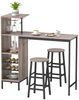 Bartisch-Set 3-Teilig Mit Weinregal & Barhockern - Hochtisch Küchentheke Mit Stauraum Industriestil Grau Bild 2
