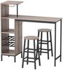 Bartisch-Set 3-Teilig Mit Weinregal & Barhockern - Hochtisch Küchentheke Mit Stauraum Industriestil Grau Bild 3