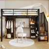Schwarzes Metall-Hochbett 90×200cm mit integriertem Schreibtisch, Kleiderschrank & Stauraumtreppe, Stahl+E1-MDF, Schwarz, ohne Lattenrost & Matratze, Gesamt L251,2 × T98 × H171 cm Bild 4
