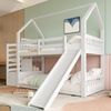 Merax Etagenbett 90x200cm, Kinderbett, Hausbett mit Stauraumtreppe und Rutsche, mit Geländer, weiß (Ohne Matratze) Bild 2