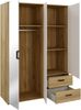 Forte MOKKARO Kleiderschrank 140 150, moderner Drehtürenschrank, 3-türig, 2 Schubladen, Spiegel, Mauvella Eiche Holzdekor|Kaschmir Beige, 144,4 cm breit x 200,1 cm hoch x 52,7 cm tief Bild 5