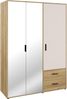 Forte MOKKARO Kleiderschrank 140 150, moderner Drehtürenschrank, 3-türig, 2 Schubladen, Spiegel, Mauvella Eiche Holzdekor|Kaschmir Beige, 144,4 cm breit x 200,1 cm hoch x 52,7 cm tief Bild 3