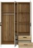 Forte MOKKARO Kleiderschrank 140 150, moderner Drehtürenschrank, 3-türig, 2 Schubladen, Spiegel, Mauvella Eiche Holzdekor|Kaschmir Beige, 144,4 cm breit x 200,1 cm hoch x 52,7 cm tief Bild 4