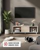 Vasagle TV-Schrank für Fernseher bis zu 60 Zoll, superschnelle Montage, Toolless-Technologie, Fernsehtisch Wohnzimmer, geriffeltes Glas modern, 140 x 39 x 45 cm, wolkenweiß-naturbeige Bild 2