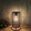 LED Solar Tischleuchte, Holz, Metallgitter schwarz, H 25,5 cm Bild 2