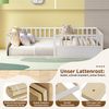 Massivholz Kinderbett Bodenbett 140x200 cm mit Rausfallschutz & Lattenrost, Montessori Bett Gitterbett mit offener Seite, Kiefer Einzelbett in Weiß Bild 4