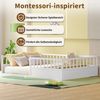 Massivholz Kinderbett Bodenbett 140x200 cm mit Rausfallschutz & Lattenrost, Montessori Bett Gitterbett mit offener Seite, Kiefer Einzelbett in Weiß Bild 3