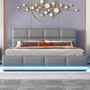 Polsterbett 160x200 cm mit Bettkasten & LED, kunstlederbezogenes Doppelbett, hydraulischer Doppelhub, Metallattenrost,Grau Bild 5