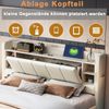 Merax Polsterbett 160 x 200 cm, Mit USB-Steckdose und Lichtleiste, Wendbares Kopfteil mit Ablagefächern und Einlegeböden mit kleinen Ablagefächern, Stabiler Metallrahmen, Leinenstoff, Doppelbett Beige Bild 5