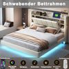 Merax Polsterbett 160 x 200 cm, Mit USB-Steckdose und Lichtleiste, Wendbares Kopfteil mit Ablagefächern und Einlegeböden mit kleinen Ablagefächern, Stabiler Metallrahmen, Leinenstoff, Doppelbett Beige Bild 3
