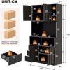 Merax 180 cm Küchenschrank, Hochschrank mit LED, Küchenregal mit Steckdose, Weinregal und Vitrine für Küche & Esszimmer, Schwarz Bild 4