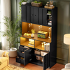 Merax 180 cm Küchenschrank, Hochschrank mit LED, Küchenregal mit Steckdose, Weinregal und Vitrine für Küche & Esszimmer, Schwarz Bild 3
