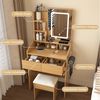 STILVORA Schminktisch mit spiegel und beleuchtung Frisiertisch Kosmetiktisch mit Hocker (Schminktisch mit LED-Spiegel, Hocker, Steckdose, Fönhalter, Holzwerkstoff, LED dimmbar, kompakt, 60×36×130cm, stabil), für Schlafzimmer, Studentenwohnheim, kleine ... Bild 3