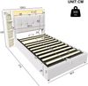 Polsterbett 90x200 cm mit Leinenbezug und hydraulischem Bettkasten, LED-Beleuchtung & USB‑C,Beige Bild 4