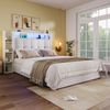 Polsterbett 90x200 cm mit Leinenbezug und hydraulischem Bettkasten, LED-Beleuchtung & USB‑C,Beige Bild 2