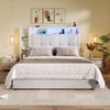 Polsterbett 90x200 cm mit Leinenbezug und hydraulischem Bettkasten, LED-Beleuchtung & USB‑C,Beige Bild 3