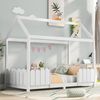 Kinderhausbett 90x200 cm aus Kiefernholz, mit Dach & Zaun, Rausfallschutz, Montessori Bett für Mädchen & Jungen,Weiß Bild 5