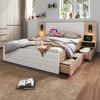 Doppelbett 160x200 cm Weiß Eiche mit Leselampe & USB-Ladeanschluss, Massivholz Bett mit Nachttisch und 2 Schubladen,inklusive Matratze Bild 5