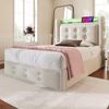 Polsterbett 90×200 cm mit Bettkasten, LED, USB-C und Steckdose, Beige, ohne Matratze Bild 3