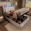 Polsterbett 90×200 cm mit Bettkasten, LED, USB-C und Steckdose, Beige, ohne Matratze Bild 2